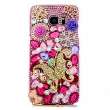Samsung Galaxy S7 Edge - Luxury Handmade Bling Bling 3D Rhinestone Crystal Protective Hard Clear Phone Cover Case - Butterfly with Pink Diamonds